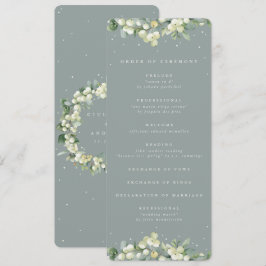 Seafoam Grönt Snowberry+Eucalyptus Winter Wedding Program