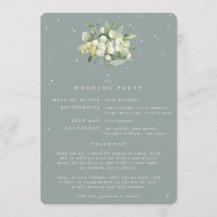 Seafoam Grönt Snowberry+Eucalyptus Winter Wedding Program