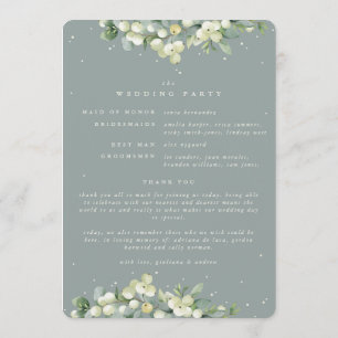 Seafoam Grönt Snowberry+Eucalyptus Winter Wedding Program