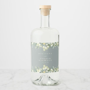 Seafoam Grönt Snowberry+Eucalyptus Winter Wedding Spritflaskor Etikett