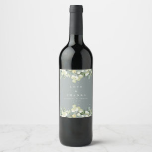 Seafoam Grönt Snowberry+Eucalyptus Winter Wedding Vinflaska Etikett