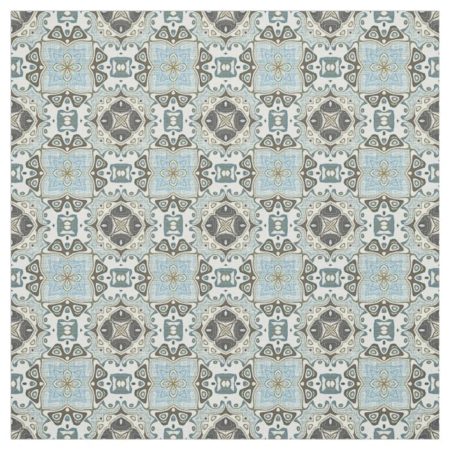 Seafoam Grönt Teal Blue Brown Bali Batik Mönster Tyg (Provkarta)