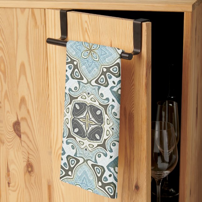 Seafoam Grönt Teal Turcos Bohemian Tribe Art Kökshandduk (Thirds Fold)