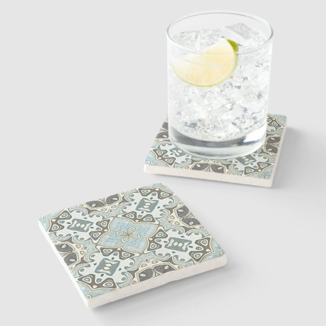 Seafoam Grönt Teal Turcos Bohemian Tribe Art Stenunderlägg (Sidan)