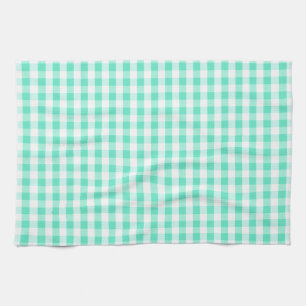Seafoam Grönt & White Gingham Mönster Kökshandduk