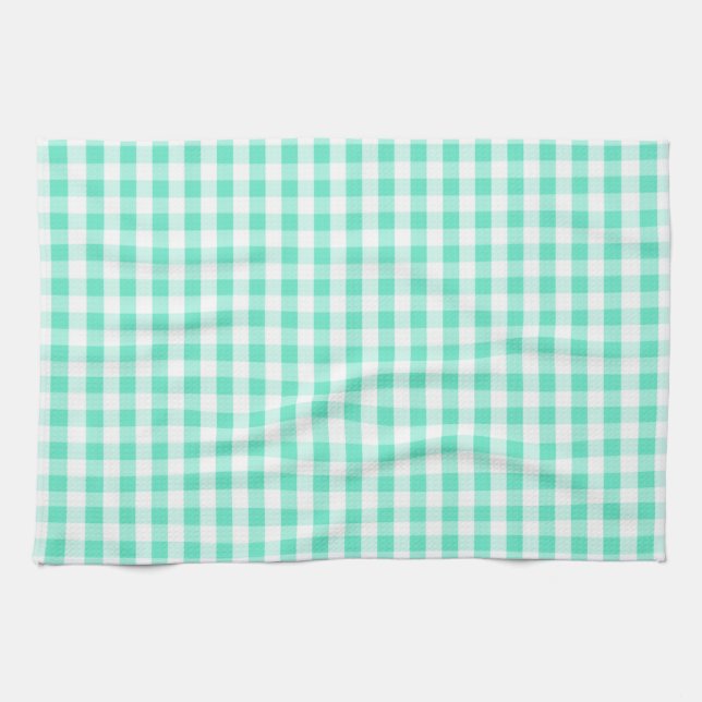Seafoam Grönt & White Gingham Mönster Kökshandduk (Horisontell)