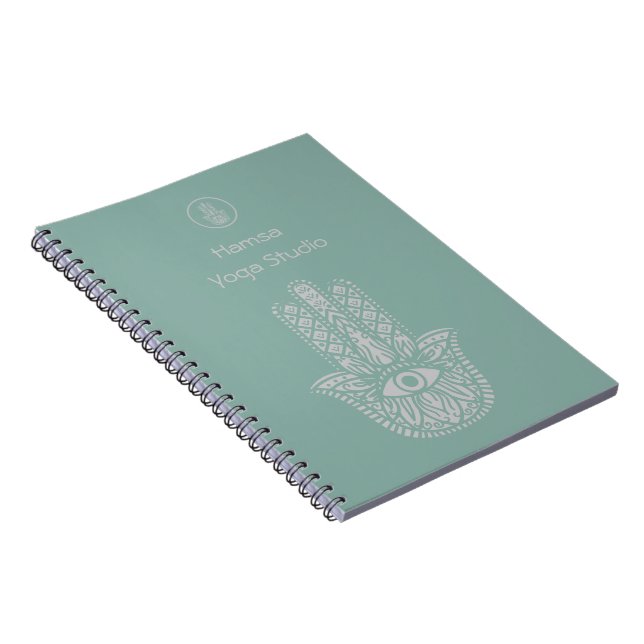 Seafoam Grönt Yoga Studio Hamsa Anpassade Anteckningsbok (Högra Sidan)