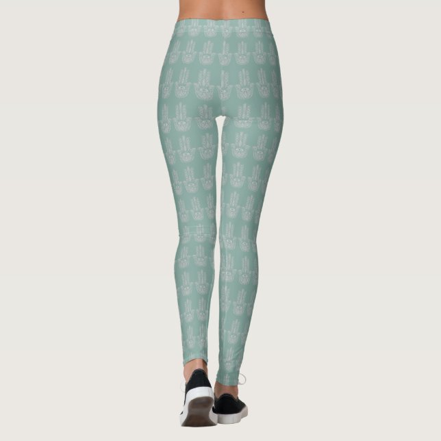 Seafoam Grönt Yoga Studio Hamsa Anpassade Leggings (Baksida)