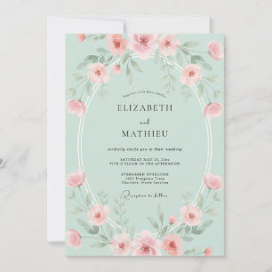 Seafoam Korall Ranunculus Eucalyptus Bröllop Inbjudningar