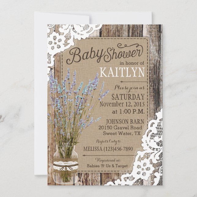 Seafoam Lavender Wood Snöre Rustic Baby Shower Inbjudningar (Framsida)