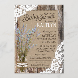 Seafoam Lavender Wood Snöre Rustic Baby Shower Inbjudningar