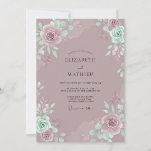 Seafoam Mauve Peony Bröllop Inbjudningar