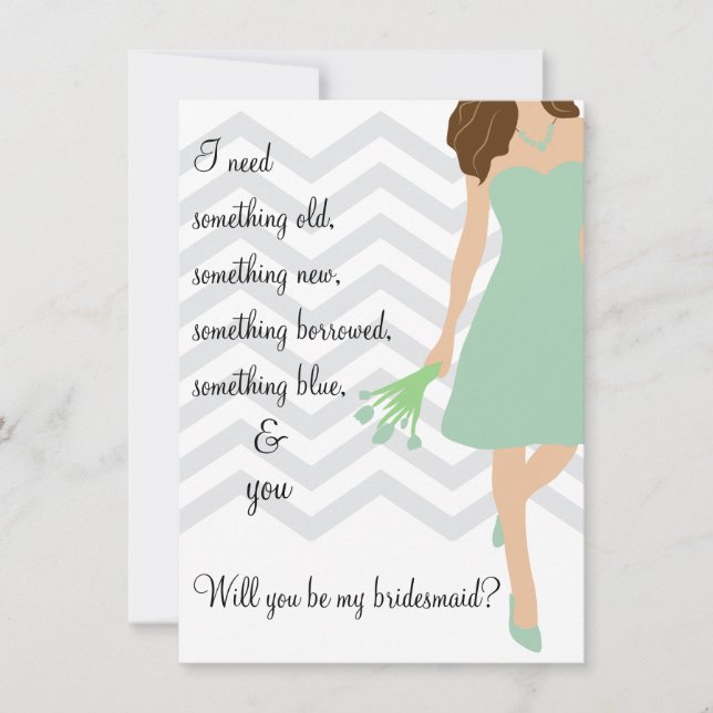 Seafoam Mint Chevron kommer du bli min bridesmaid Inbjudningar (Framsida)
