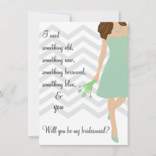 Seafoam Mint Chevron kommer du bli min bridesmaid Inbjudningar