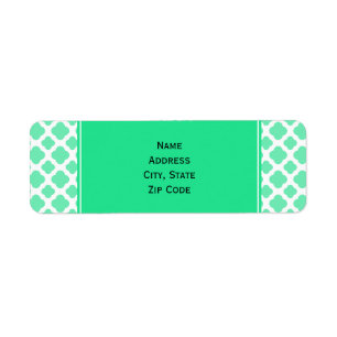 Seafoam Mint Grönt Quatrefoil Mönster Returadress Etikett