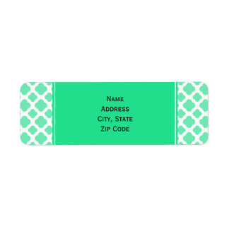 Seafoam Mint Grönt Quatrefoil Mönster Returadress Etikett