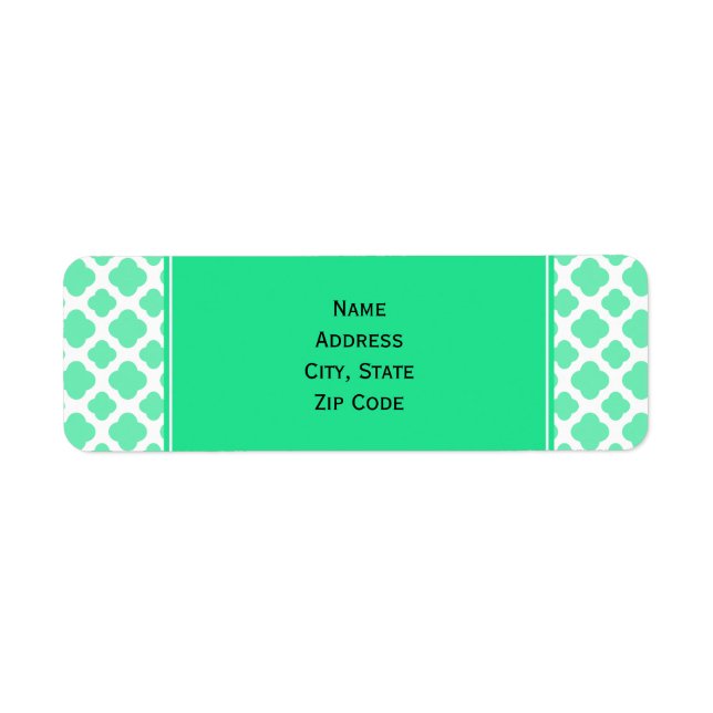 Seafoam Mint Grönt Quatrefoil Mönster Returadress Etikett (Framsidan)
