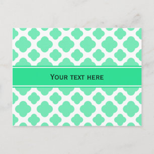 Seafoam Mint Grönt Quatrefoil Mönster Vykort