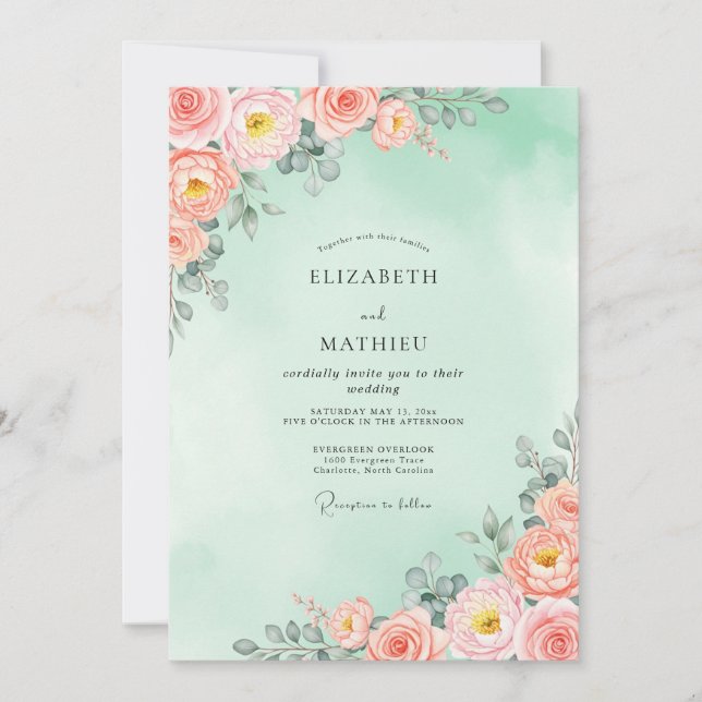 Seafoam Peach Radiant Spring Wedding Inbjudningar (Framsida)