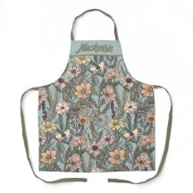 Seafoam Pink Yellow Retro Wildflower Custom Name