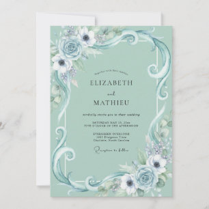 Seafoam Ranunculus Filigree Eucalyptus Bröllop Inbjudningar