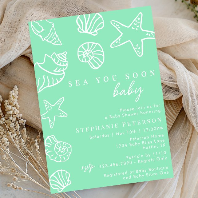 Seafoam Sea You Soon Coastal Beach Baby Shower Inbjudningar (Skapare uppladdad)