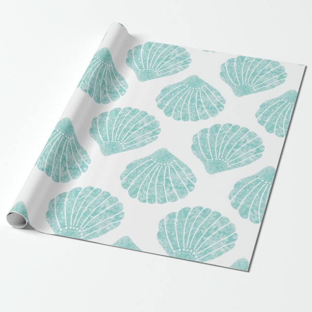 Seafoam Seashell Mönster Presentpapper (Utrullad)