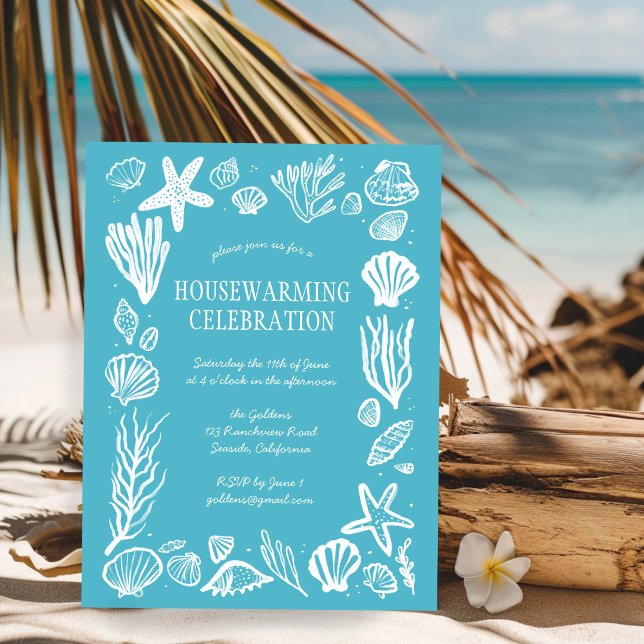 Seafoam Seashells Custom HOUSEWARMING PARTY Vykort (Seafoam Seashells Custom HOUSEWARMING PARTY Postcard
)