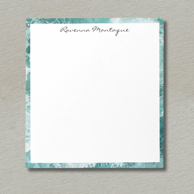 Seafoam Silver Border Elegant Custom Script Name Anteckningsblock (Skapare uppladdad)