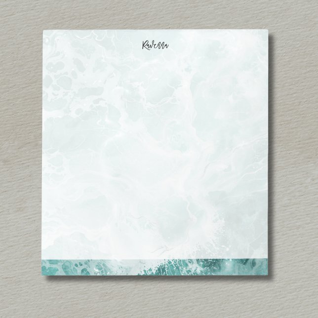 Seafoam Silver Striped Elegant Custom Script Name Anteckningsblock (Skapare uppladdad)