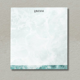 Seafoam Silver Striped Elegant Custom Script Name Anteckningsblock
