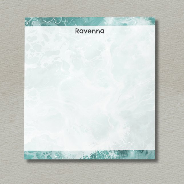 Seafoam Silver Striped Elegant Custom Script Name Anteckningsblock (Skapare uppladdad)