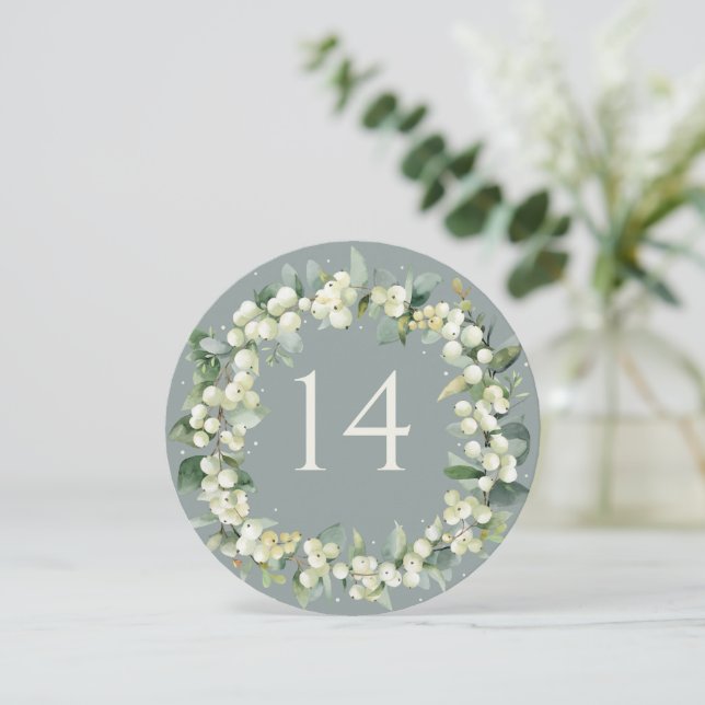 Seafoam Snowberry+Eucalyptus Bröllop Bordsnummer (Stående Fram)