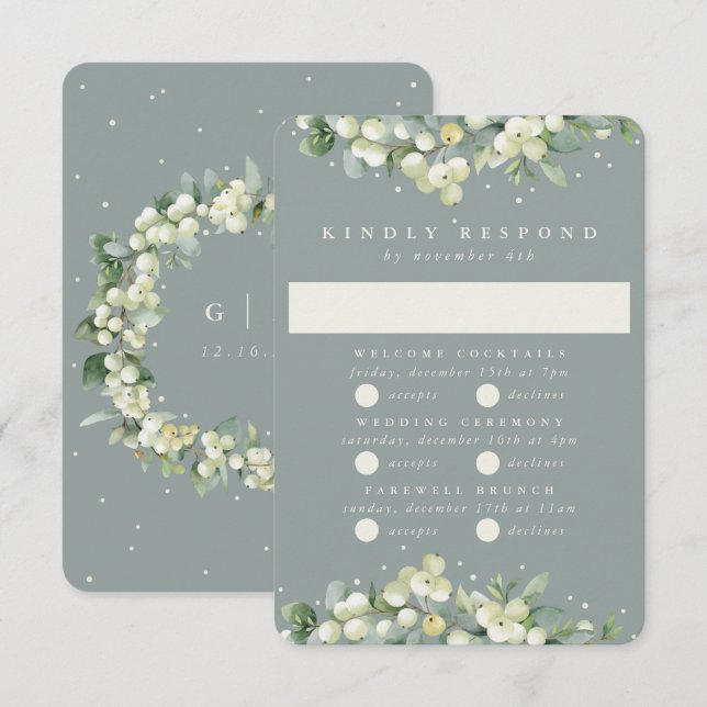 Seafoam Snowberry+Eucalyptus Bröllop Multi-Event OSA Kort (Fram/baksida)