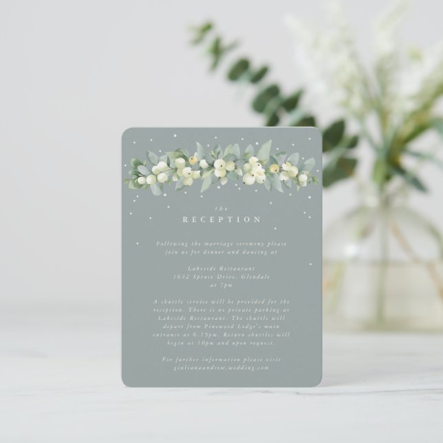 Seafoam Snowberry+Eucalyptus bröllopsmottagning Tilläggskort (Stående Fram)