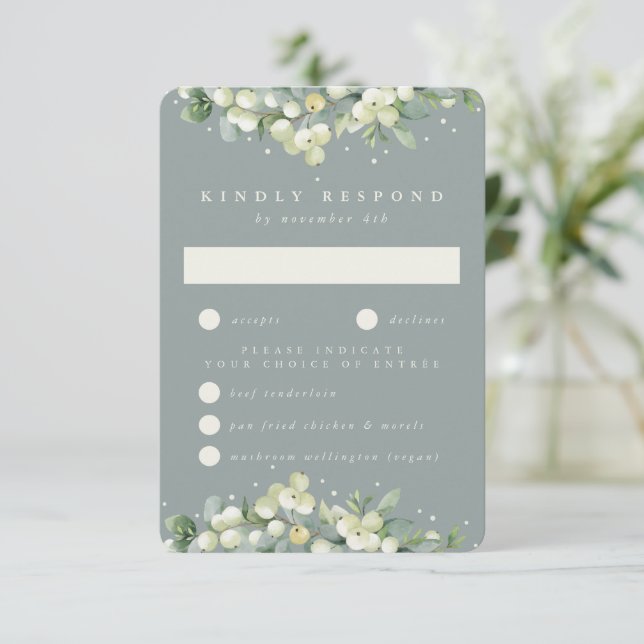 Seafoam Snowberry+Eucalyptus Edged Bröllop OSA Kort (Stående Fram)