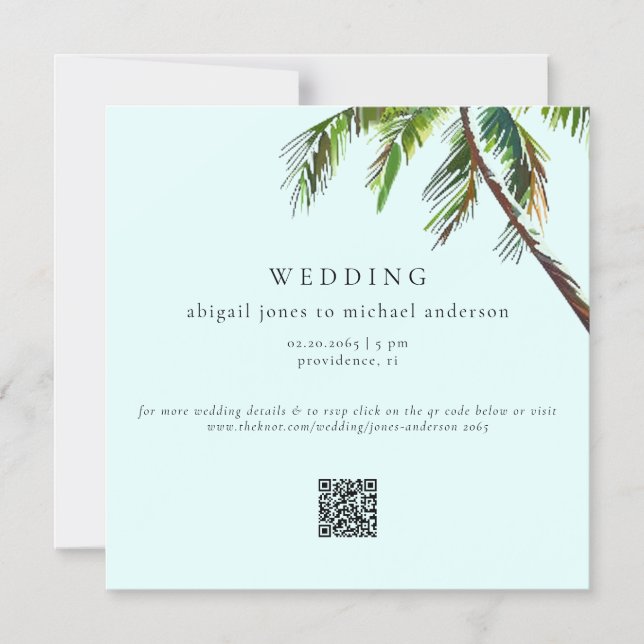 Seafoam Tropical Handflatan Träd Modern Beach Wedd Magnetisk Inbjudningskort (Framsida)