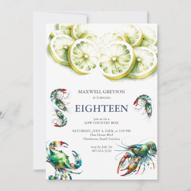 Seafood Boil 18:e födelsedagsinbjudan Inbjudningar (Framsida)
