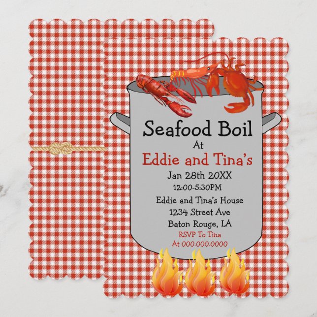 Seafood Boil Red Gingham Inbjudningar (Fram/baksida)