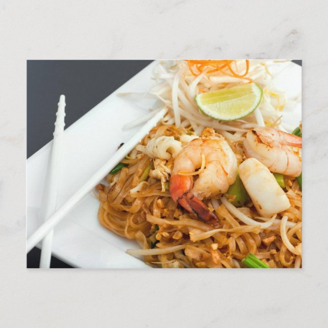 Seafood Pad Thai Fried Ris Noodles Vykort (Framsida)