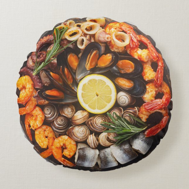 Seafood Platter Rund Kudde (Framsidan)