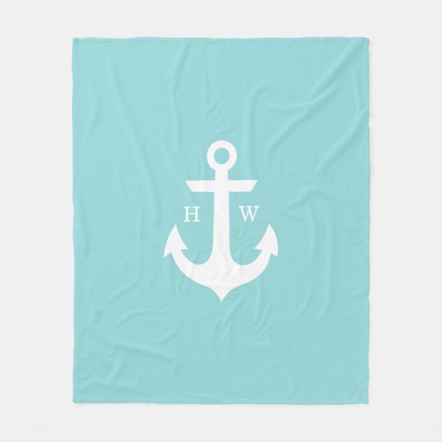Seaglass Anchor Nautical Monogram Fleecefilt (Framsidan)