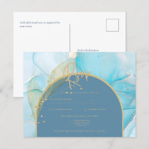 Seaglass BLÄCK Teal Aqua Blue Guld Bröllop OSA Vykort
