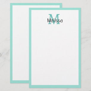 Seaglass Sea Grönt Gräns Monogram Namn Initial Brevpapper