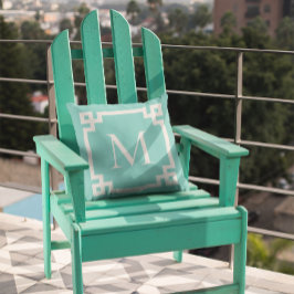Seaglass Teal and White Monogram Grekiska Nyckel G Kudde