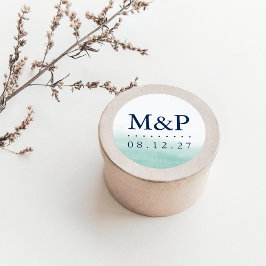 Seaglass Tides Bröllop Monogram Runt Klistermärke