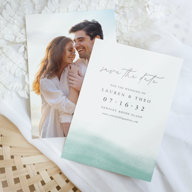 Seaglass Tides Elegant Enkel kustvattenfärg Spara Datumet (Skapare uppladdad)