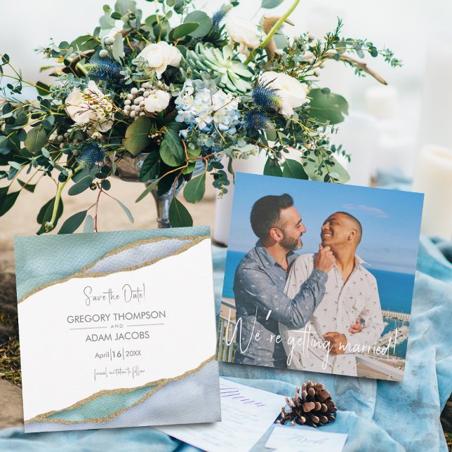 Seaglass Watercolor Guld accent Bröllop Photo Spara Datumet (Skapare uppladdad)