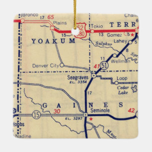 Seagraves TX Vintage Karta Julgransprydnad Keramik