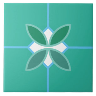 Seagreen petals, blue and white diamond på cyan kakelplatta